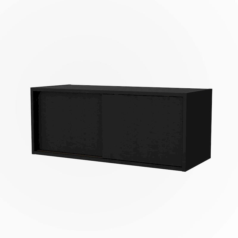 Gabinete de pared flotante negro con puerta corrediza – Almacenamiento que ahorra espacio