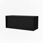 Gabinete de pared flotante negro con puerta corrediza – Almacenamiento que ahorra espacio