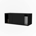 Gabinete de pared flotante negro con puerta corrediza – Almacenamiento que ahorra espacio