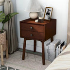 Mesa de Noche/Auxiliar Compacta de Madera de Estilo Moderno de Mediados de Siglo con 2 Cajones