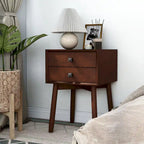 Mesa de Noche/Auxiliar Compacta de Madera de Estilo Moderno de Mediados de Siglo con 2 Cajones