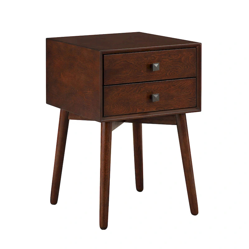 Mesa de Noche/Auxiliar Compacta de Madera de Estilo Moderno de Mediados de Siglo con 2 Cajones