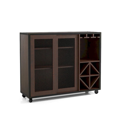 Furniture of America Hury Modern Walnut 47-inch 3-shelf Dining Buffet, Walnut Dining Sideboard with Wine Storage