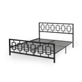 Base de cama de hierro King-Size con plataforma – Cabecero geométrico, no necesita somier