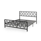 Base de cama de hierro King-Size con plataforma – Cabecero geométrico, no necesita somier
