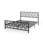 Base de cama de hierro King-Size con plataforma – Cabecero geométrico, no necesita somier