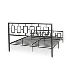 Base de cama de hierro King-Size con plataforma – Cabecero geométrico, no necesita somier