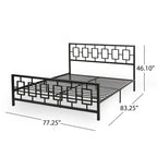 Base de cama de hierro King-Size con plataforma – Cabecero geométrico, no necesita somier