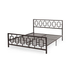 Base de cama de hierro King-Size con plataforma – Cabecero geométrico, no necesita somier
