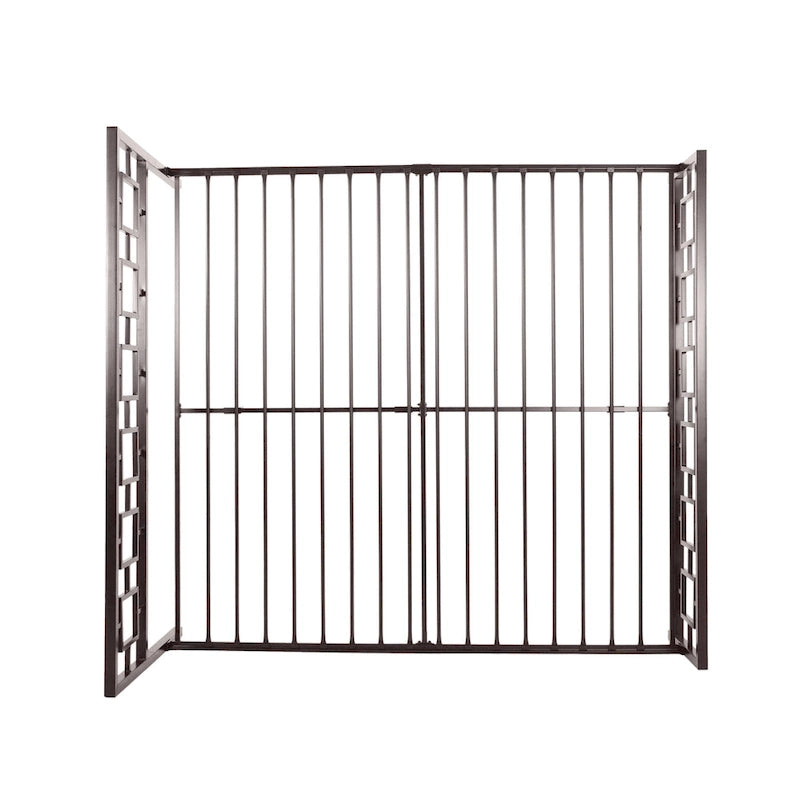 Base de cama de hierro King-Size con plataforma – Cabecero geométrico, no necesita somier
