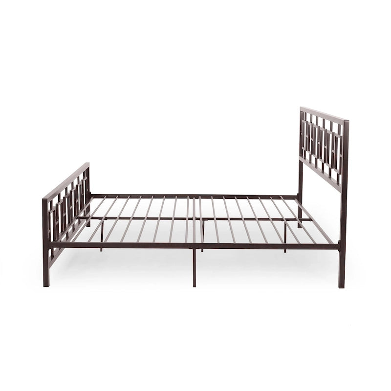Base de cama de hierro King-Size con plataforma – Cabecero geométrico, no necesita somier