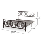 Base de cama de hierro King-Size con plataforma – Cabecero geométrico, no necesita somier