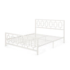 Base de cama de hierro King-Size con plataforma – Cabecero geométrico, no necesita somier