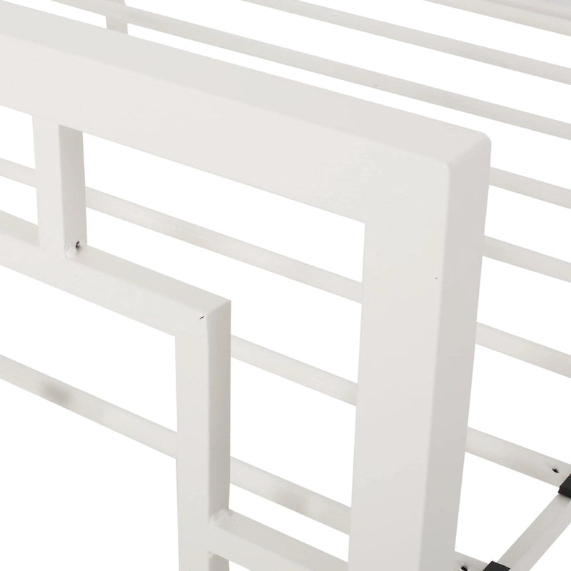 Base de cama de hierro King-Size con plataforma – Cabecero geométrico, no necesita somier