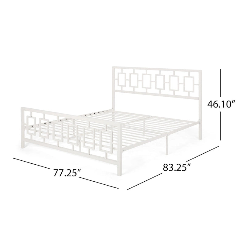 Base de cama de hierro King-Size con plataforma – Cabecero geométrico, no necesita somier