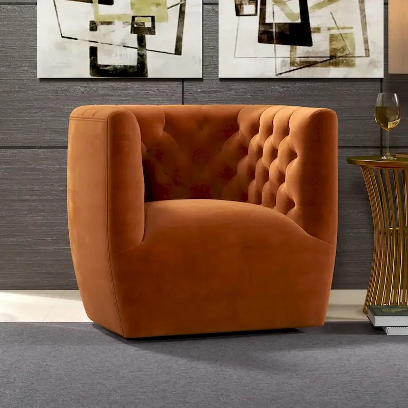Sillón auxiliar giratorio moderno de mediados de siglo – Terciopelo, resorte ensacado, 4 colores