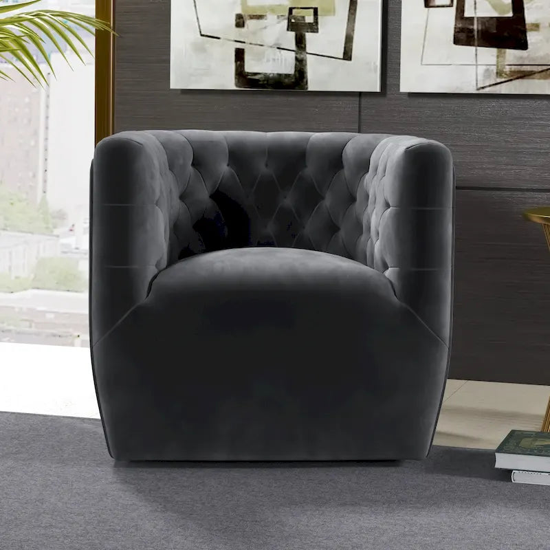Sillón auxiliar giratorio moderno de mediados de siglo – Terciopelo, resorte ensacado, 4 colores
