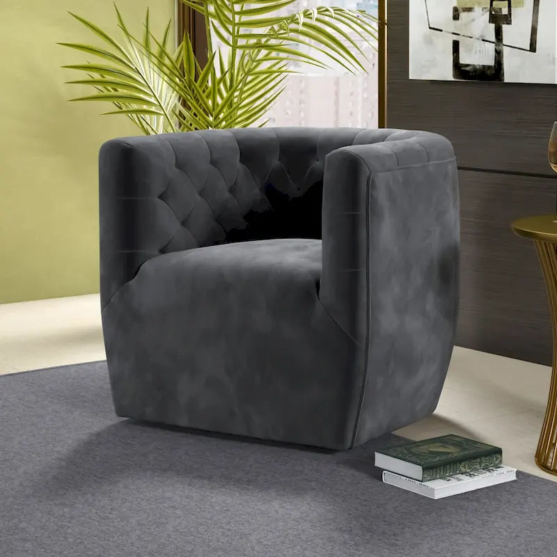 Sillón auxiliar giratorio moderno de mediados de siglo – Terciopelo, resorte ensacado, 4 colores