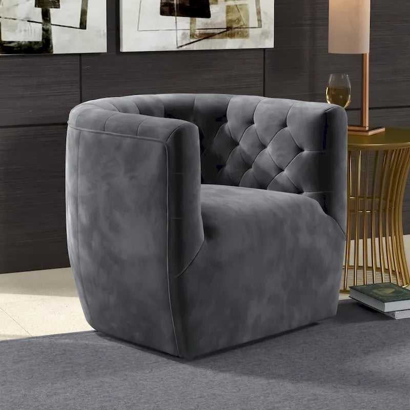 Sillón auxiliar giratorio moderno de mediados de siglo – Terciopelo, resorte ensacado, 4 colores