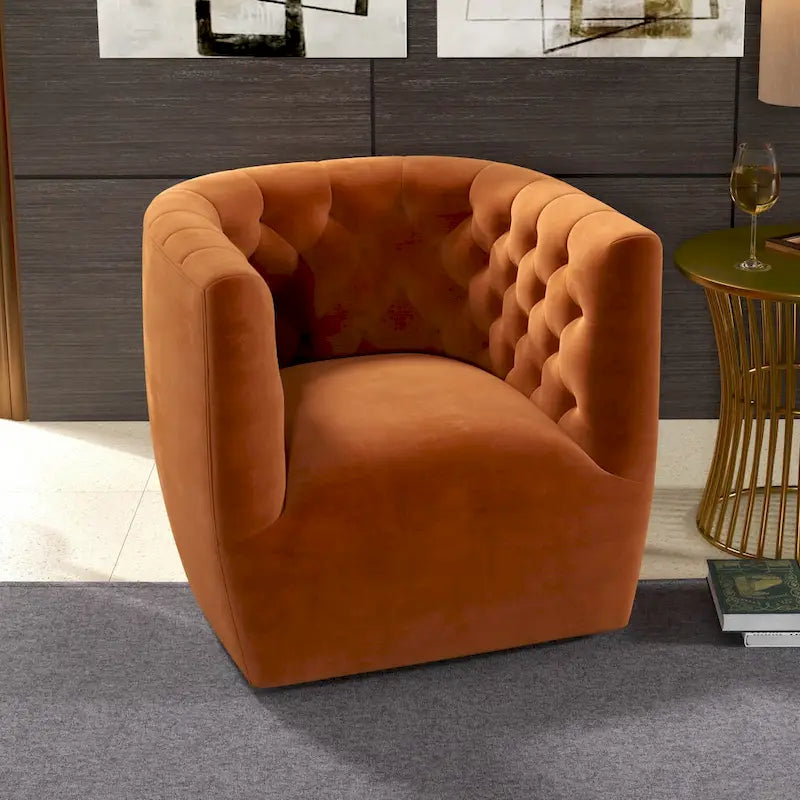 Sillón auxiliar giratorio moderno de mediados de siglo – Terciopelo, resorte ensacado, 4 colores