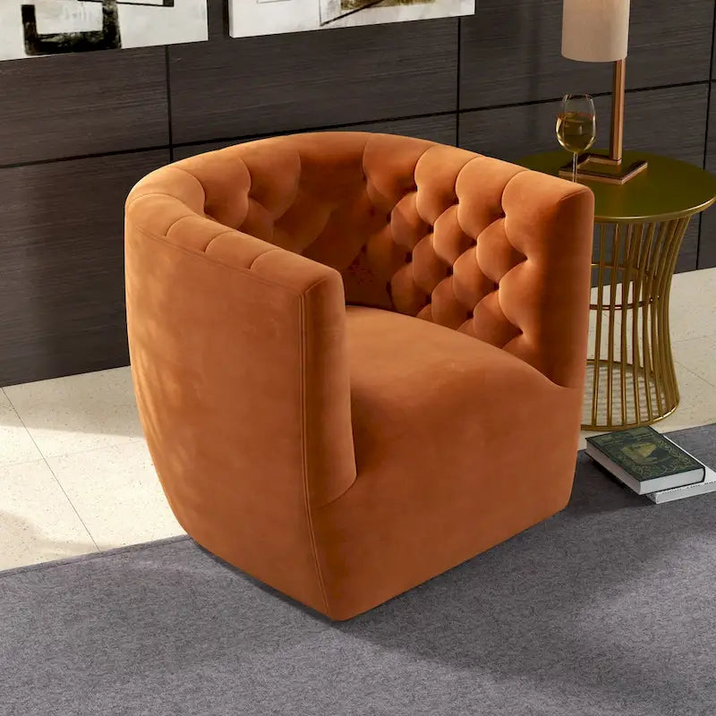 Sillón auxiliar giratorio moderno de mediados de siglo – Terciopelo, resorte ensacado, 4 colores