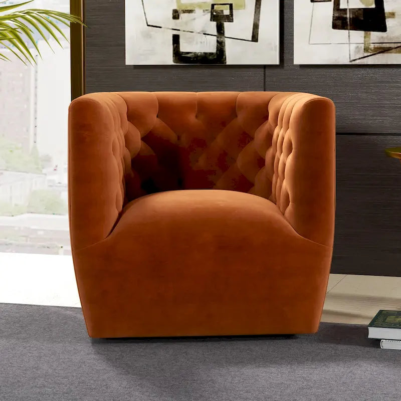 Sillón auxiliar giratorio moderno de mediados de siglo – Terciopelo, resorte ensacado, 4 colores