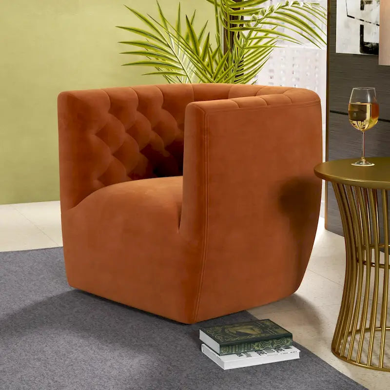 Sillón auxiliar giratorio moderno de mediados de siglo – Terciopelo, resorte ensacado, 4 colores