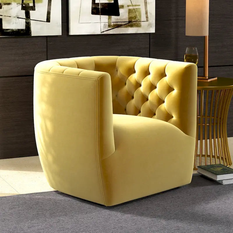 Sillón auxiliar giratorio moderno de mediados de siglo – Terciopelo, resorte ensacado, 4 colores