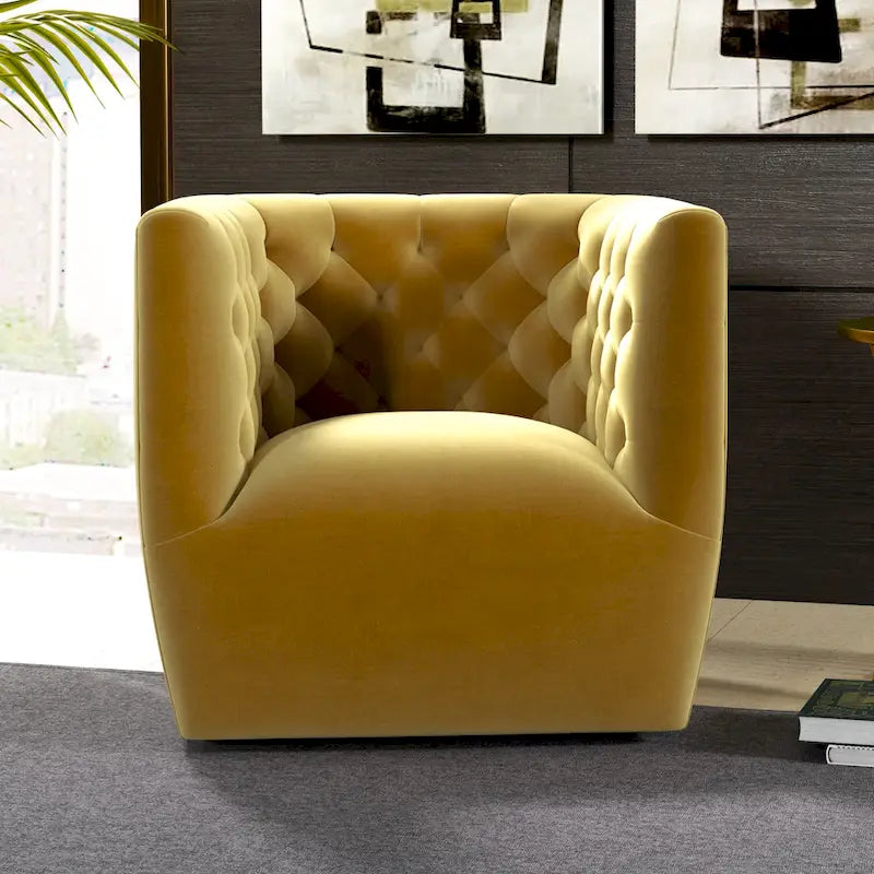 Sillón auxiliar giratorio moderno de mediados de siglo – Terciopelo, resorte ensacado, 4 colores