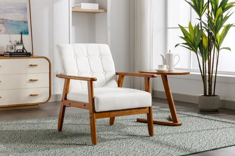 Linen/PU Upholstered Tufted Living Room/Bedroom Accent Chair With Wood Legs
