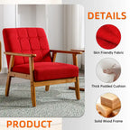 Sillón decorativo tapizado en lino/PU con botones y patas de madera para sala de estar/dormitorio
