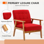 Sillón decorativo tapizado en lino/PU con botones y patas de madera para sala de estar/dormitorio