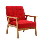 Sillón decorativo tapizado en lino/PU con botones y patas de madera para sala de estar/dormitorio