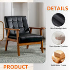 Sillón decorativo tapizado en lino/PU con botones y patas de madera para sala de estar/dormitorio