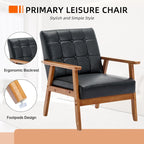 Sillón decorativo tapizado en lino/PU con botones y patas de madera para sala de estar/dormitorio