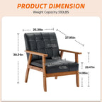 Sillón decorativo tapizado en lino/PU con botones y patas de madera para sala de estar/dormitorio