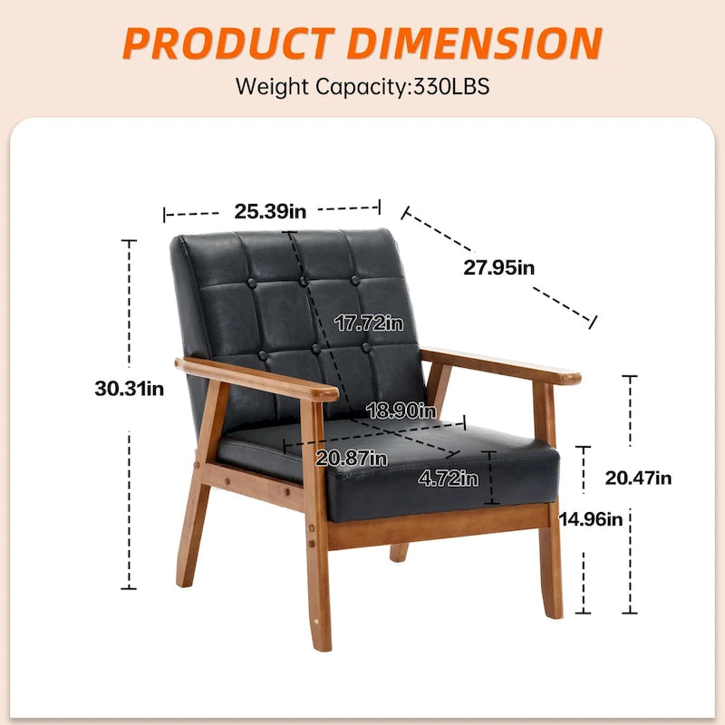 Sillón decorativo tapizado en lino/PU con botones y patas de madera para sala de estar/dormitorio
