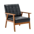 Sillón decorativo tapizado en lino/PU con botones y patas de madera para sala de estar/dormitorio