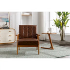 Sillón decorativo tapizado en lino/PU con botones y patas de madera para sala de estar/dormitorio