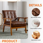 Sillón decorativo tapizado en lino/PU con botones y patas de madera para sala de estar/dormitorio