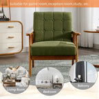 Sillón decorativo tapizado en lino/PU con botones y patas de madera para sala de estar/dormitorio