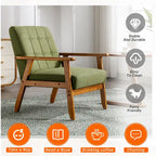 Sillón decorativo tapizado en lino/PU con botones y patas de madera para sala de estar/dormitorio