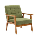 Sillón decorativo tapizado en lino/PU con botones y patas de madera para sala de estar/dormitorio