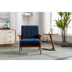 Sillón decorativo tapizado en lino/PU con botones y patas de madera para sala de estar/dormitorio