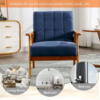 Sillón decorativo tapizado en lino/PU con botones y patas de madera para sala de estar/dormitorio