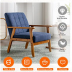 Sillón decorativo tapizado en lino/PU con botones y patas de madera para sala de estar/dormitorio