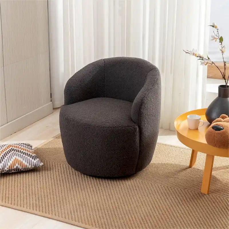 Sillón giratorio de 360° con barril – Tejido suave de borreguito, respaldo ergonómico