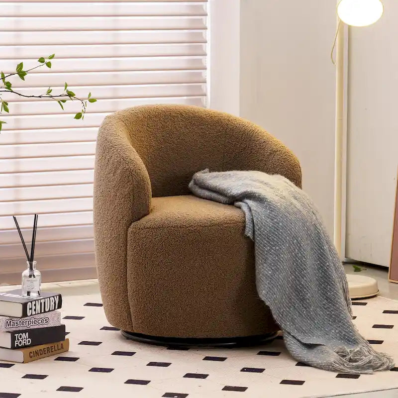 Sillón giratorio de 360° con barril – Tejido suave de borreguito, respaldo ergonómico