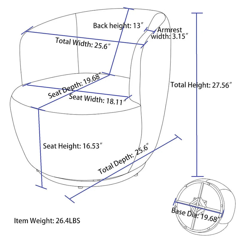 Sillón giratorio de 360° con barril – Tejido suave de borreguito, respaldo ergonómico