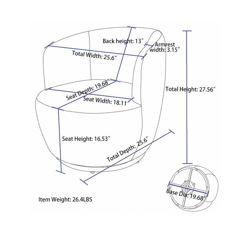 Sillón giratorio de 360° con barril – Tejido suave de borreguito, respaldo ergonómico
